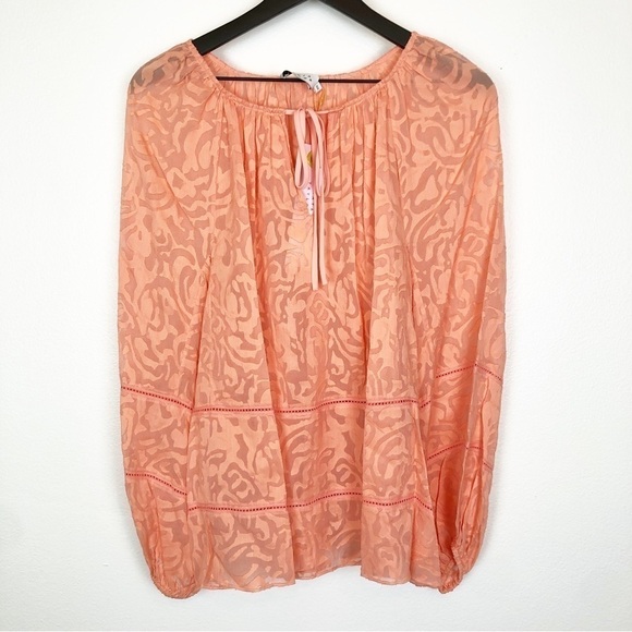 Tanya Taylor Janey Long Sleeve Tie Neck Peasant Top Balloon Sleeve - Picture 5 of 9